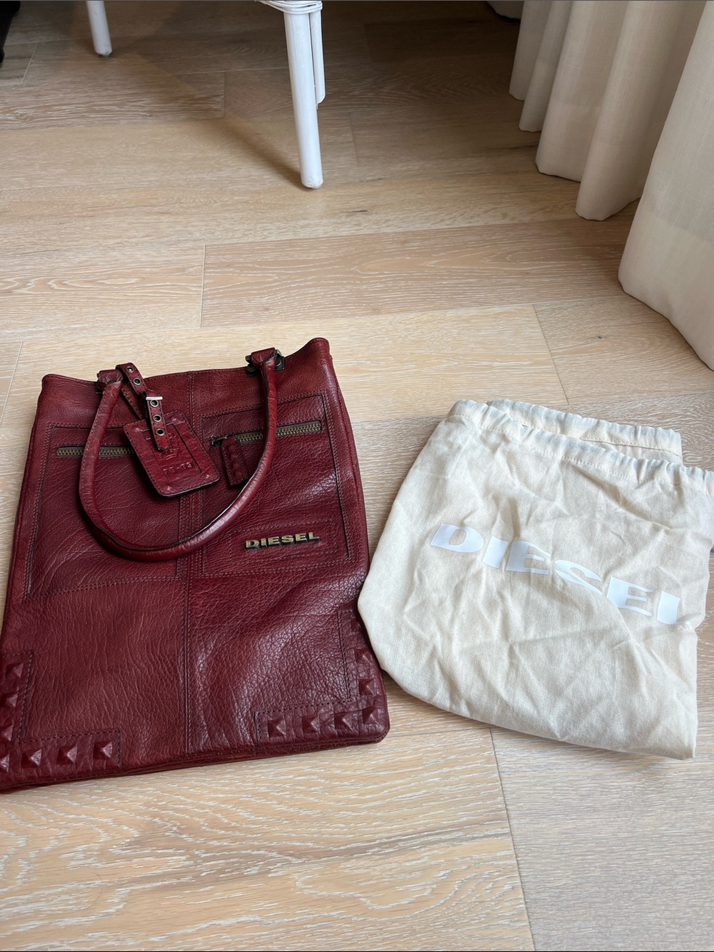 Diesel Red Leather Messenger Tote Bag - Picture 14 of 15